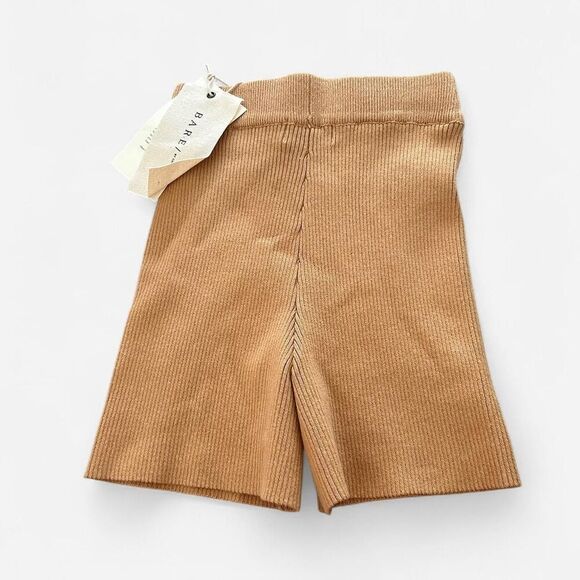 NEW Bare Charlie Holiday Caramel Tan organic cotton ribbed knit Bike Shorts S - Picture 4 of 8